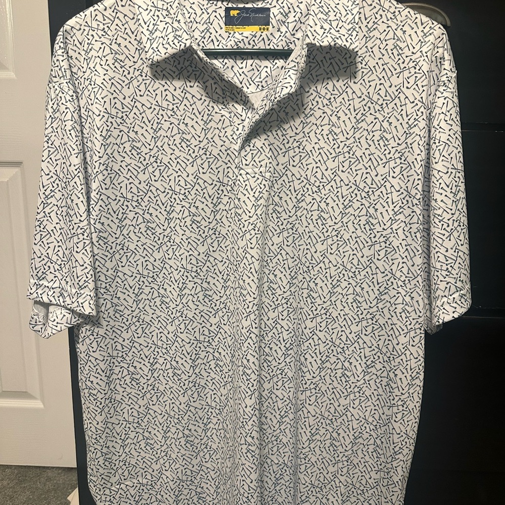White Casual Button Down Shirt with Geometric Print